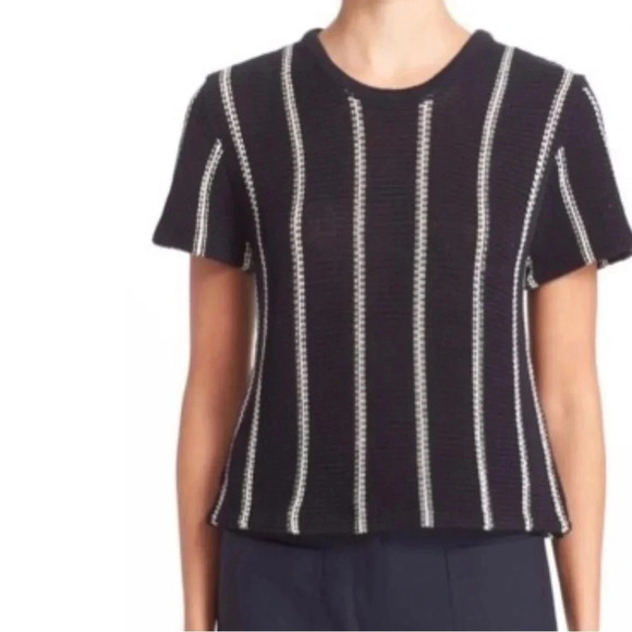 Theory Emmeris Ibisco Striped Boxy Crochet Knit Sweater Size M Short Sleeve - Picture 5 of 12